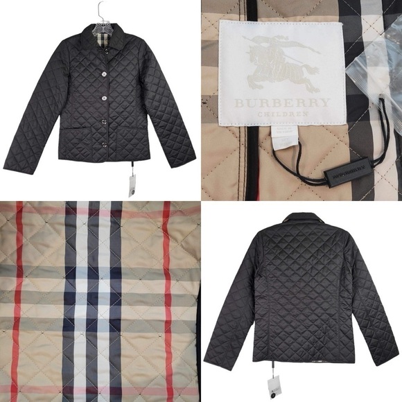 Burberry Quilted Field Coat Black Nova Check Button Front Womens XS Youth 12 - Picture 1 of 16